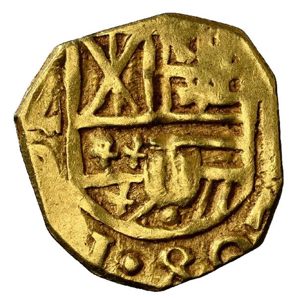 COLOMBIA, Bogotá, gold cob 1 escudo, Charles II (posthumous), assayer ARCE to left, style of 1700-3,