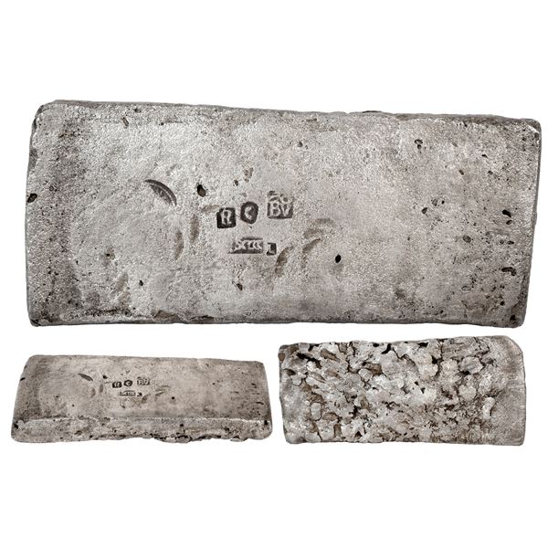 Silver "tumbaga" bar M-26, 2362 grams, marked with fineness I9cccc L (1950/2400), serial RC, assayer