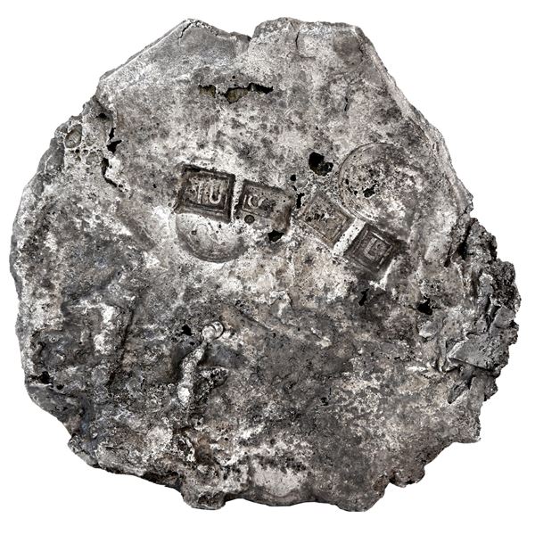 Silver "splash" ingot, 1028 grams, marked with fineness IIU CCC X L (2340/2400, 97.5% fine) and two