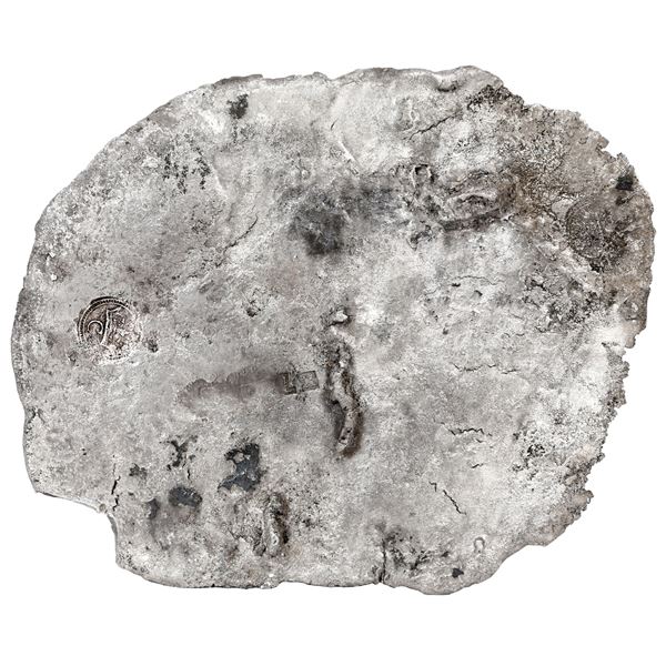 Silver "splash" ingot, 878 grams, marked with fineness IIU CCC L X (2360/2400, 98.3% fine) and two c