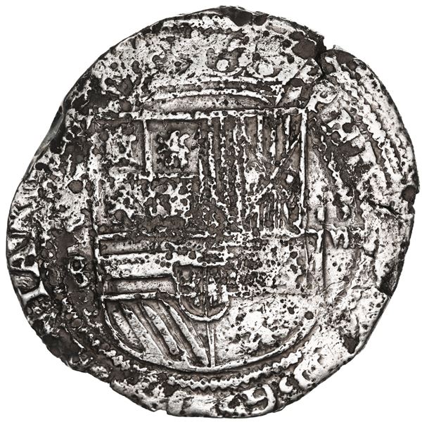 BOLIVIA, Potosí, cob 8 reales, Philip II, assayer B (1st period, "heavy lions"), rare.