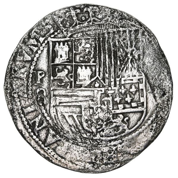 PERU, Lima, cob 8 reales, Philip II, assayer Diego de la Torre, P-8 to left, (*)-oD to right, ex-Ato