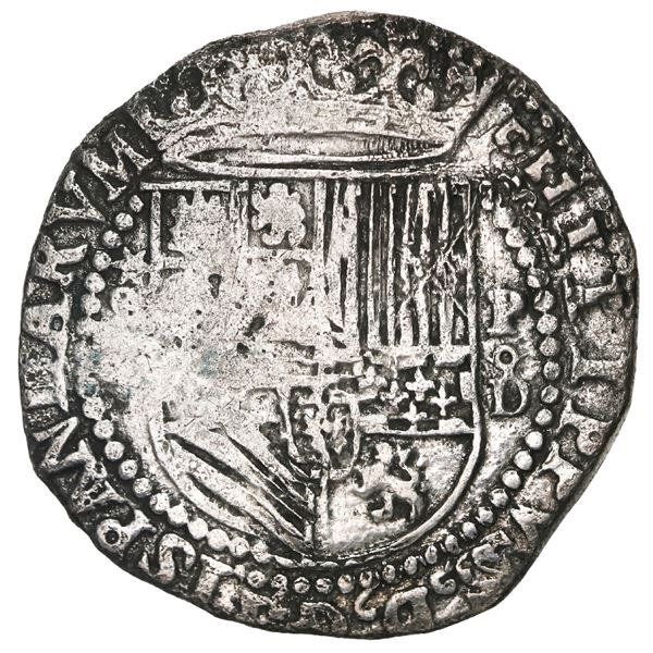 PERU, Lima, cob 4 reales, Philip II, assayer Diego de la Torre, *-o(iiii) to left, P-oD/X to right,