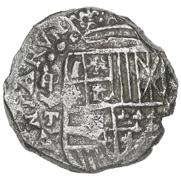 BOLIVIA, Potosí, cob 8 reales, 162(0-2) T, mintmark q (retrograde P) over P, quadrants of cross tran