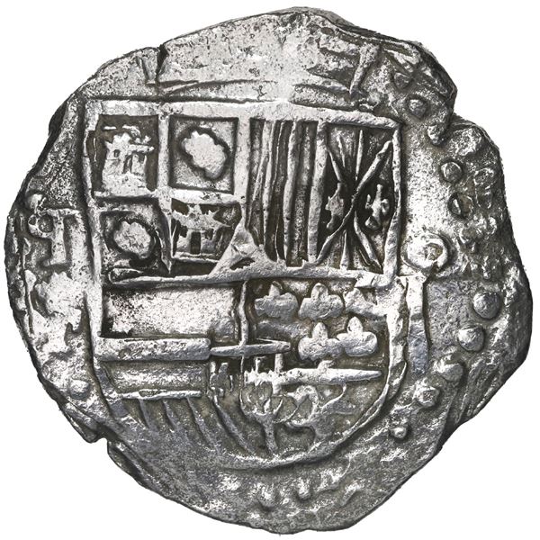 BOLIVIA, Potosí, cob 8 reales, (1620-22) T, mintmark q (retrograde P), quadrants of cross transposed
