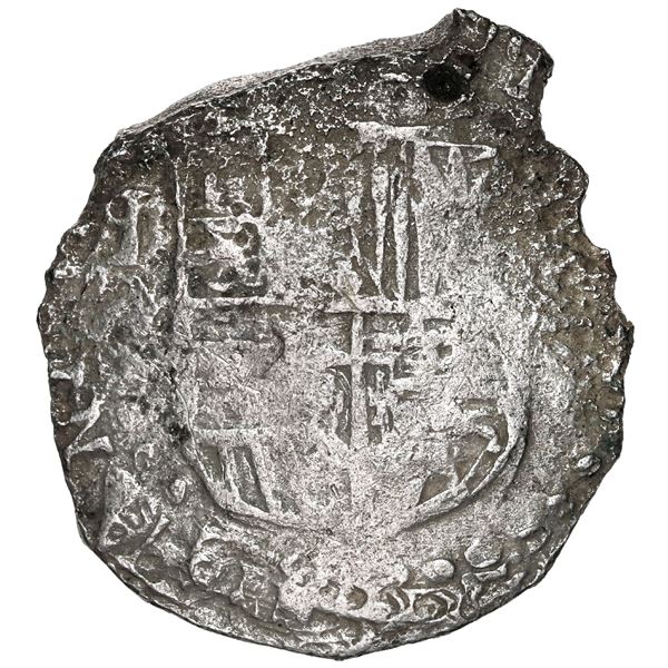 BOLIVIA, Potosí, cob 8 reales, Philip III, assayer T, mintmark q (retrograde P), Grade 3.