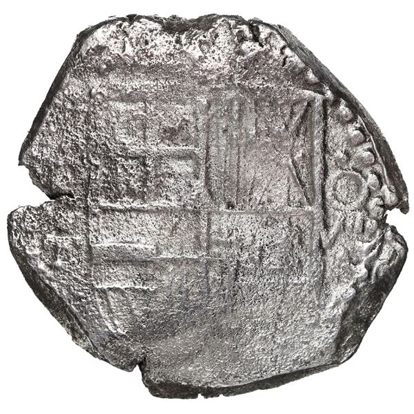 BOLIVIA, Potosí, cob 8 reales, Philip IV, assayer T, quadrants of cross transposed, "flat" lions, ba