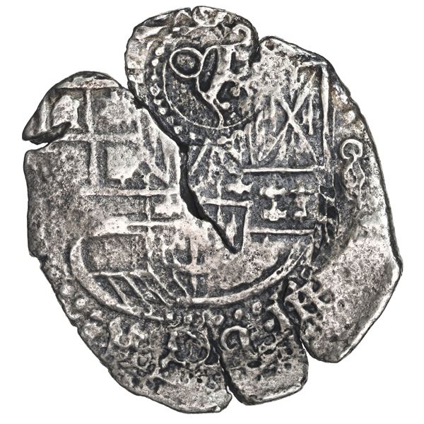 BOLIVIA, Potosí, cob 8 reales, (1649) O, with crowned-O (low O, rare) countermark on shield.