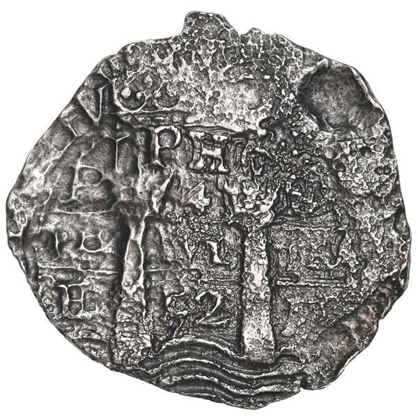 BOLIVIA, Potosí, cob 4 reales, 1652 E, post-transitional (McLean Type III), 1-PH-6 at top.