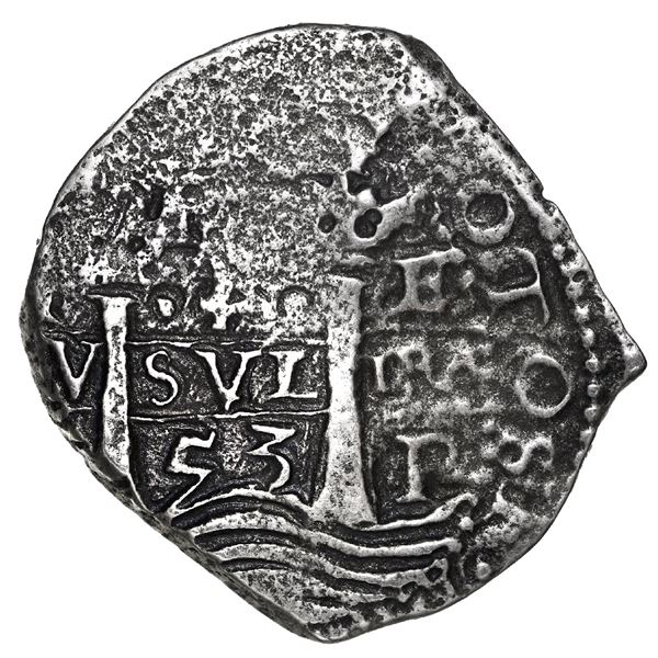 BOLIVIA, Potosí, cob 4 reales, 1653 E, denomination retrograde 4, NGC VF details / sea salvaged (Shi