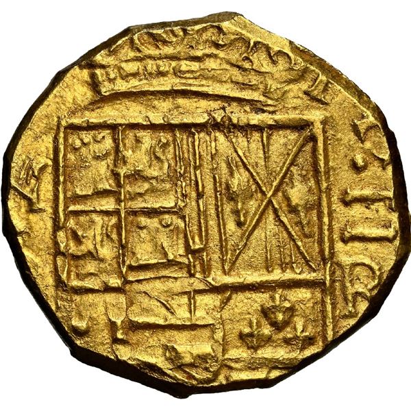COLOMBIA, Bogotá, gold cob 2 escudos, Philip IV, assayer R below denomination II to right, mintmark