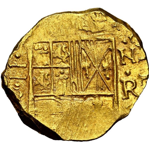 COLOMBIA, Bogotá, gold cob 2 escudos, Philip IV, assayer R below denomination II to left, mintmark N