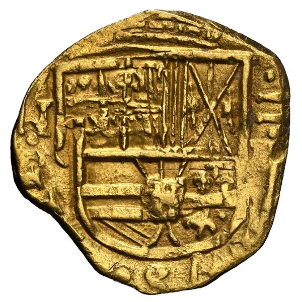 COLOMBIA, Bogotá, gold cob 2 escudos, Philip IV, assayer R below denomination II to right, mintmark 