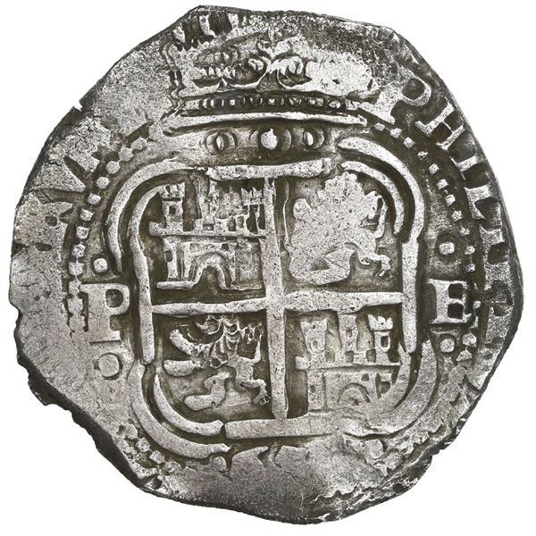BOLIVIA, Potosí, cob 8 reales, 1654 E, •PH• at top, •pomegranate• above cross.