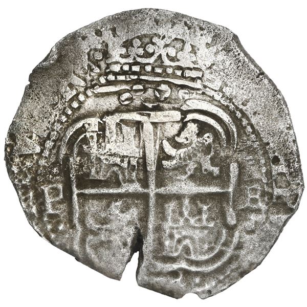 BOLIVIA, Potosí, cob 8 reales, 1654 E, •PH• at top, •pomegranate• above cross.