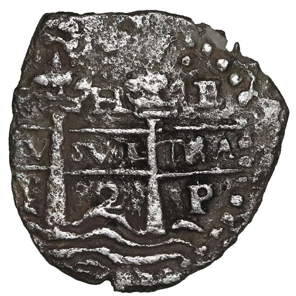 BOLIVIA, Potosí, cob 2 reales, 1652 E, transitional McLean Type IV, rare, NGC XF details / sea salva