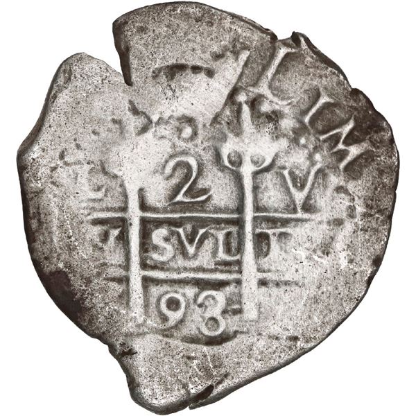 PERU, Lima, cob 2 reales, 1693 V.