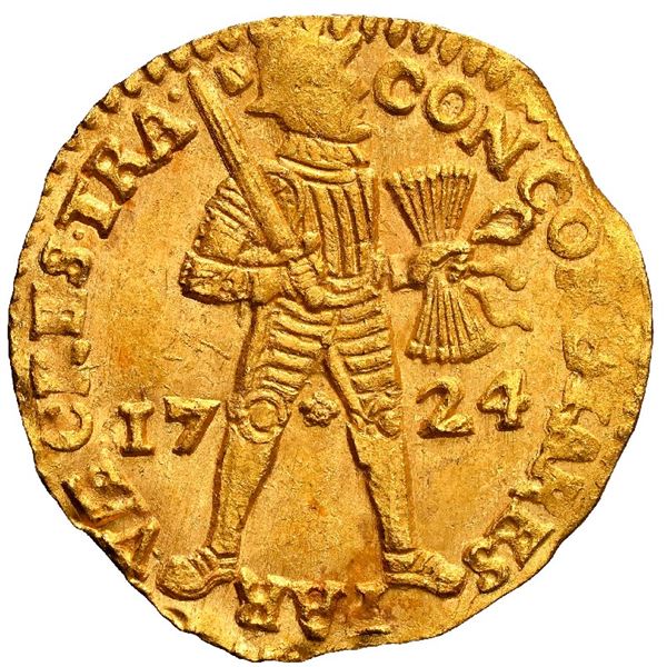 NETHERLANDS (United), Utrecht, gold ducat, 1724, NGC MS 63 (Shipwreck Blue Label).