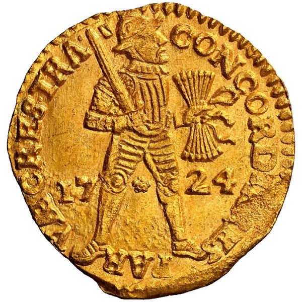 NETHERLANDS (United), Utrecht, gold ducat, 1724, NGC MS 63 (Shipwreck Blue Label).