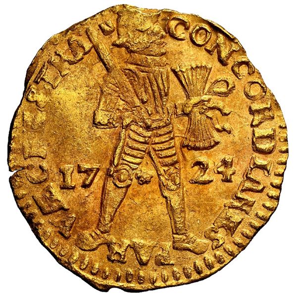 NETHERLANDS (United), Utrecht, gold ducat, 1724, NGC MS 62 (Shipwreck Blue Label).