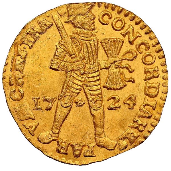 NETHERLANDS (United), Utrecht, gold ducat, 1724, NGC MS 62 (Shipwreck Blue Label).