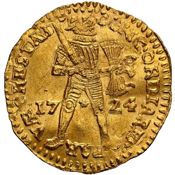 NETHERLANDS (United), Utrecht, gold ducat, 1724, NGC MS 62 (Shipwreck Blue Label).