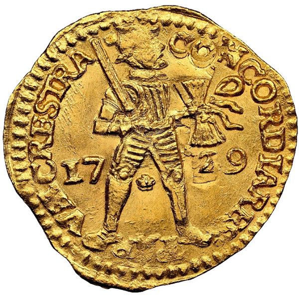 NETHERLANDS (United), Utrecht, gold ducat, 1729, NGC MS 63 (Shipwreck Blue Label).