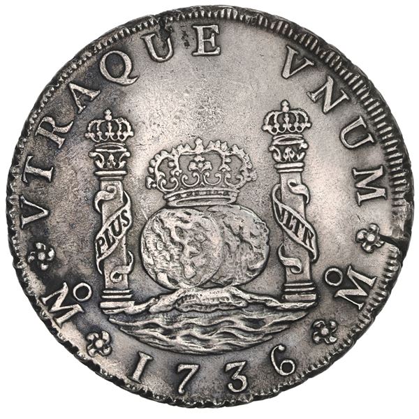 MEXICO, Mexico City, pillar 8 reales, Philip V, 1736 MF.
