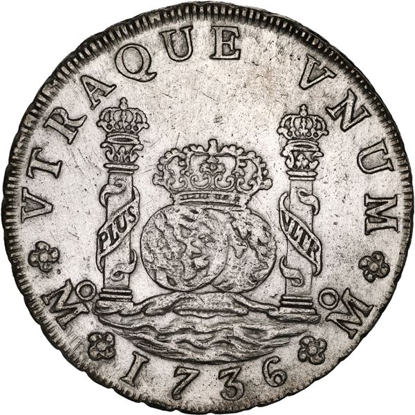 MEXICO, Mexico City, pillar 8 reales, Philip V, 1736 MF.