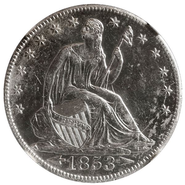UNITED STATES, New Orleans mint, Seated Liberty half dollar, 1853-O, with arrows and rays, NGC Shipw