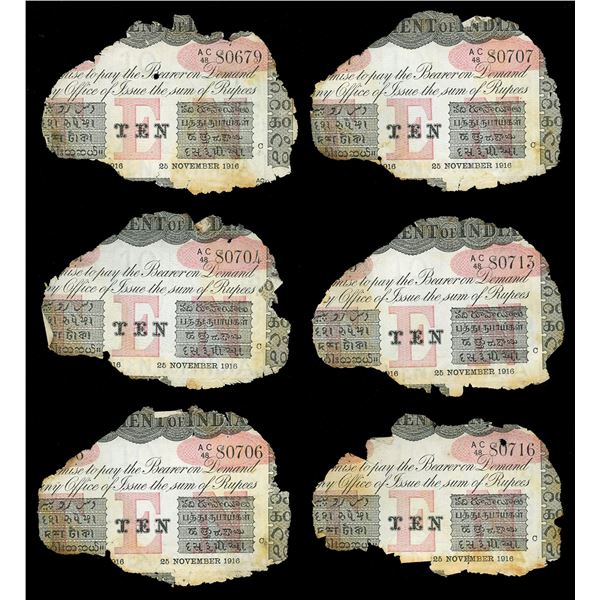 INDIA (British), Calcutta, lot of six 10-rupee notes, 25-11-1916, series AC, various serial numbers