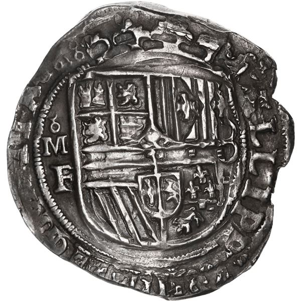 MEXICO, Mexico City, cob 8 reales, Philip II, assayer F, broken figure-8 for o above F