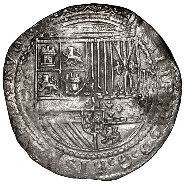 PERU, Lima, cob 8 reales, Philip II, assayer Diego de la Torre, *-oD to left, P-oVIII to right, ex-P