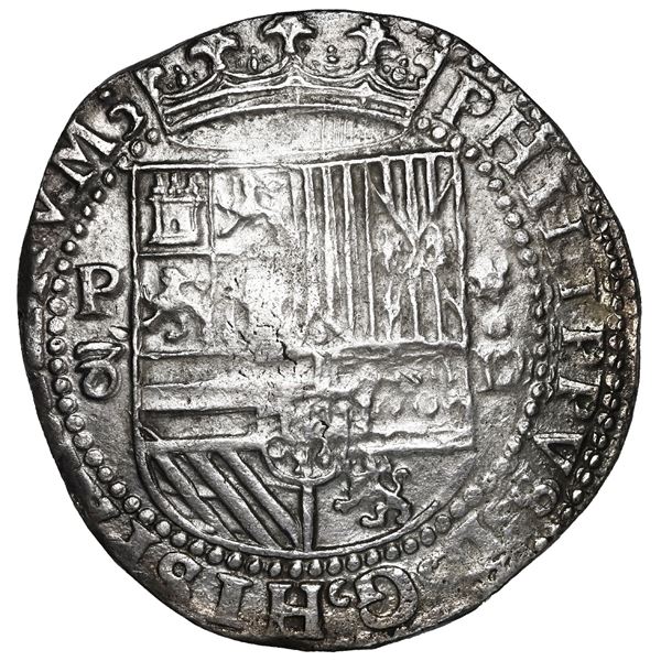 PERU, Lima, cob 8 reales, Philip II, assayer Diego de la Torre, P-8 (open left top) to left, *-oD to