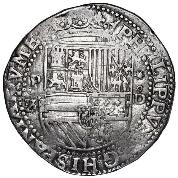 PERU, Lima, cob 8 reales, Philip II, assayer Diego de la Torre, P-8 (open left top) to left, *-oD to