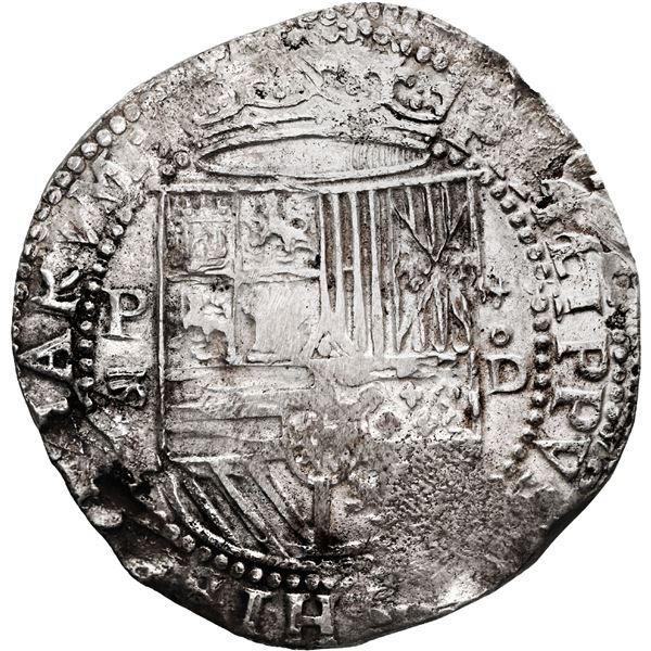 PERU, Lima, cob 8 reales, Philip II, assayer Diego de la Torre, P-8 (open left top) to left, *-oD to