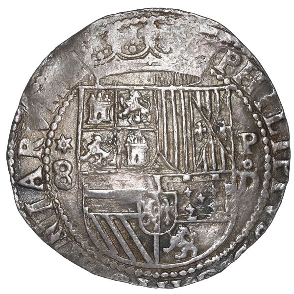 PERU, Lima, cob 8 reales, Philip II, assayer Diego de la Torre, *-8 (round top) to left, P-oD to rig