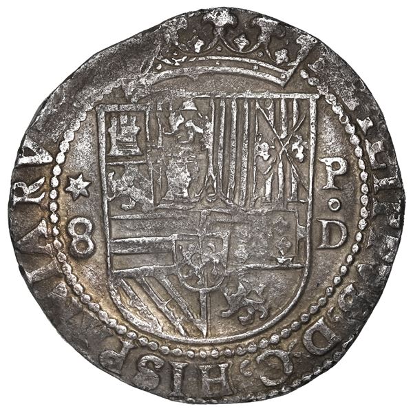 PERU, Lima, cob 8 reales, Philip II, assayer Diego de la Torre, *-8 (round top) to left, P-oD to rig