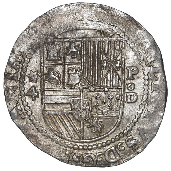PERU, Lima, cob 4 reales, Philip II, assayer Diego de la Torre, *-4 to left, P-oD to right, ex-Ponte