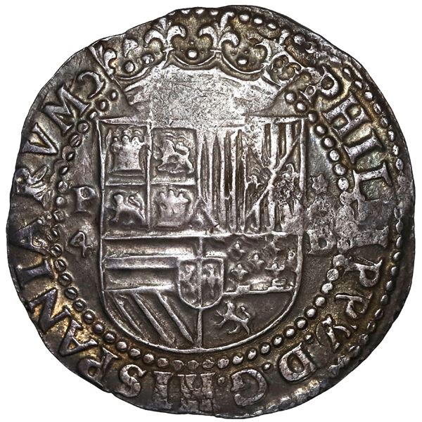 PERU, Lima, cob 4 reales, Philip II, assayer Diego de la Torre, P-4 to left, *-oD to right, ex-Ponte
