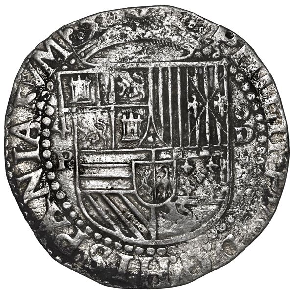 PERU, Lima, cob 4 reales, Philip II, assayer Diego de la Torre, 4-P to left, oD-* to right, ex-Ponte