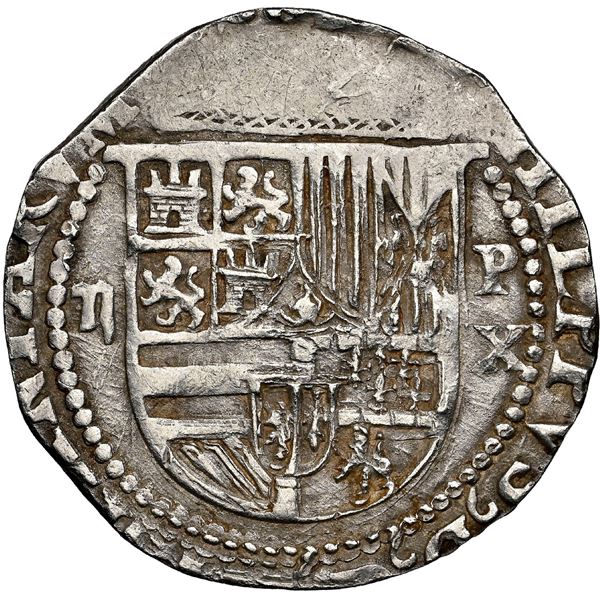 PERU, Lima, cob 2 reales, Philip II, assayer X to right, very rare, NGC AU 58.