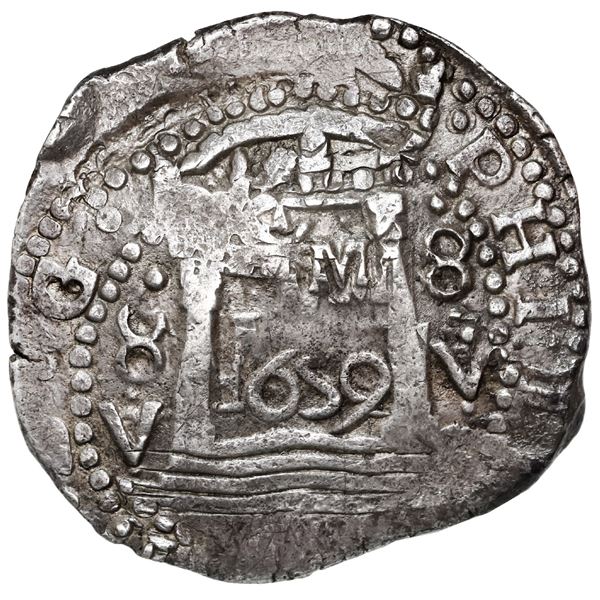 PERU, Lima, cob 8 reales, 1659 V, mintmark L*M, •8•V to left and right, reverse legend rotated 180 d