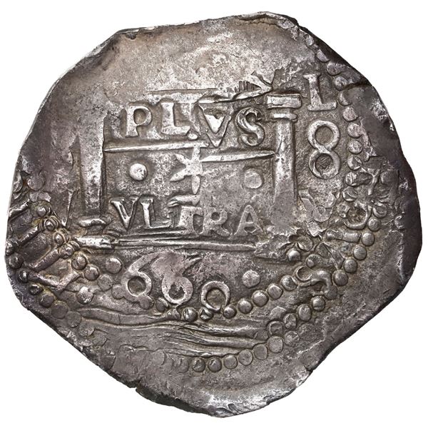 PERU, Lima, cob 8 reales, 1660 V, date below VLTRA, very rare, ex-Ponte.