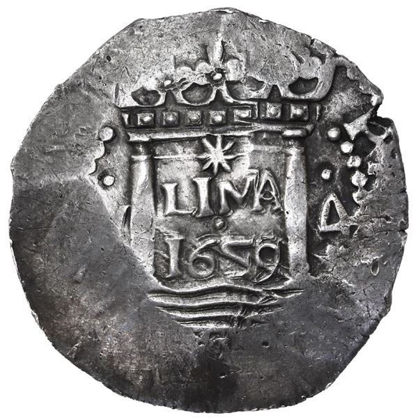 PERU, Lima, cob 4 reales, 1659 V, mintmark * above LIMA, V to left and 4 to right, rare, ex-Ponte, e