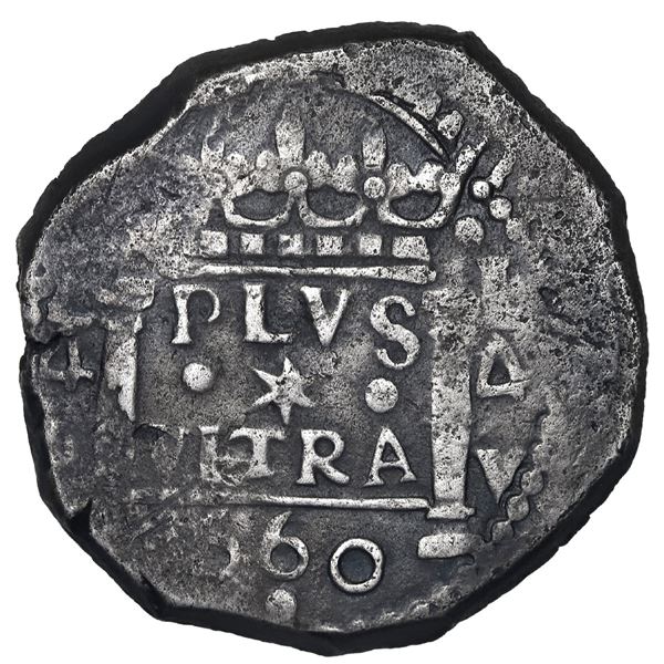 PERU, Lima, cob 4 reales, 1660 V, L-4-V to left and right, extremely rare, ex-Ponte.