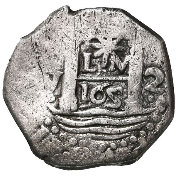 PERU, Lima, cob 2 reales, 1659 V, mintmark * above LM, date as 165, V to left and 2 to right, extrem