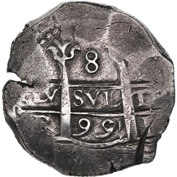 PERU, Lima, cob 8 reales, 1699 R, ex-Woodside.
