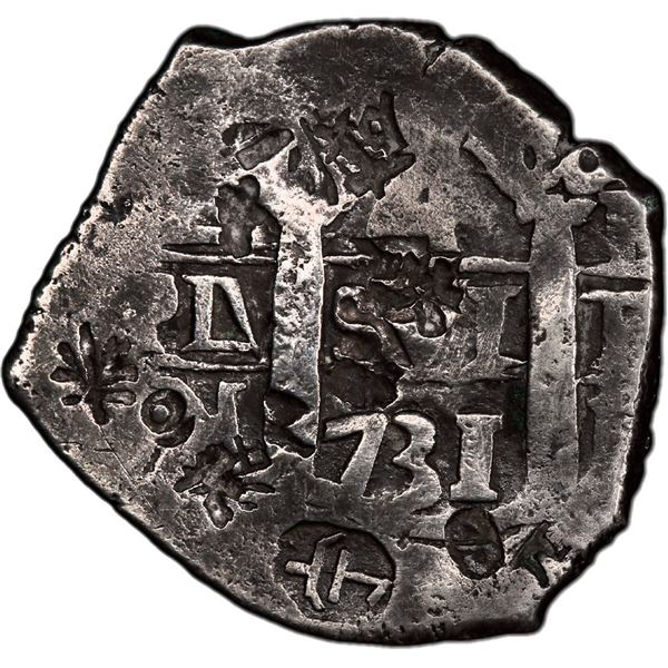 PERU, Lima, cob 4 reales, 1731 N, with chopmarks from circulation in Asia, rare, PCGS VF details / c