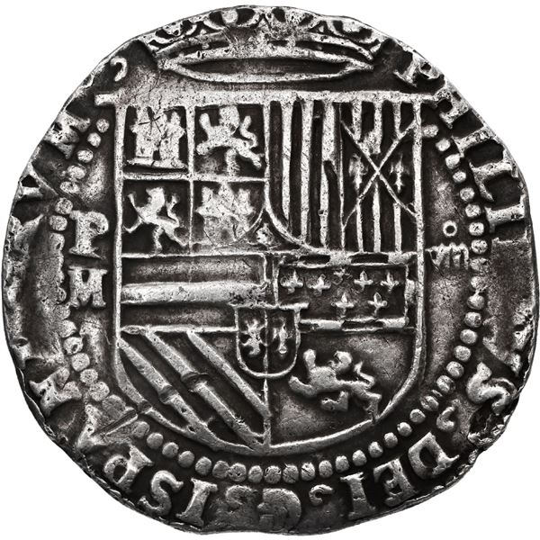 BOLIVIA, Potosí, cob 8 reales, Philip II, assayer M, legend DEI,G, very rare, ex-Ponte.